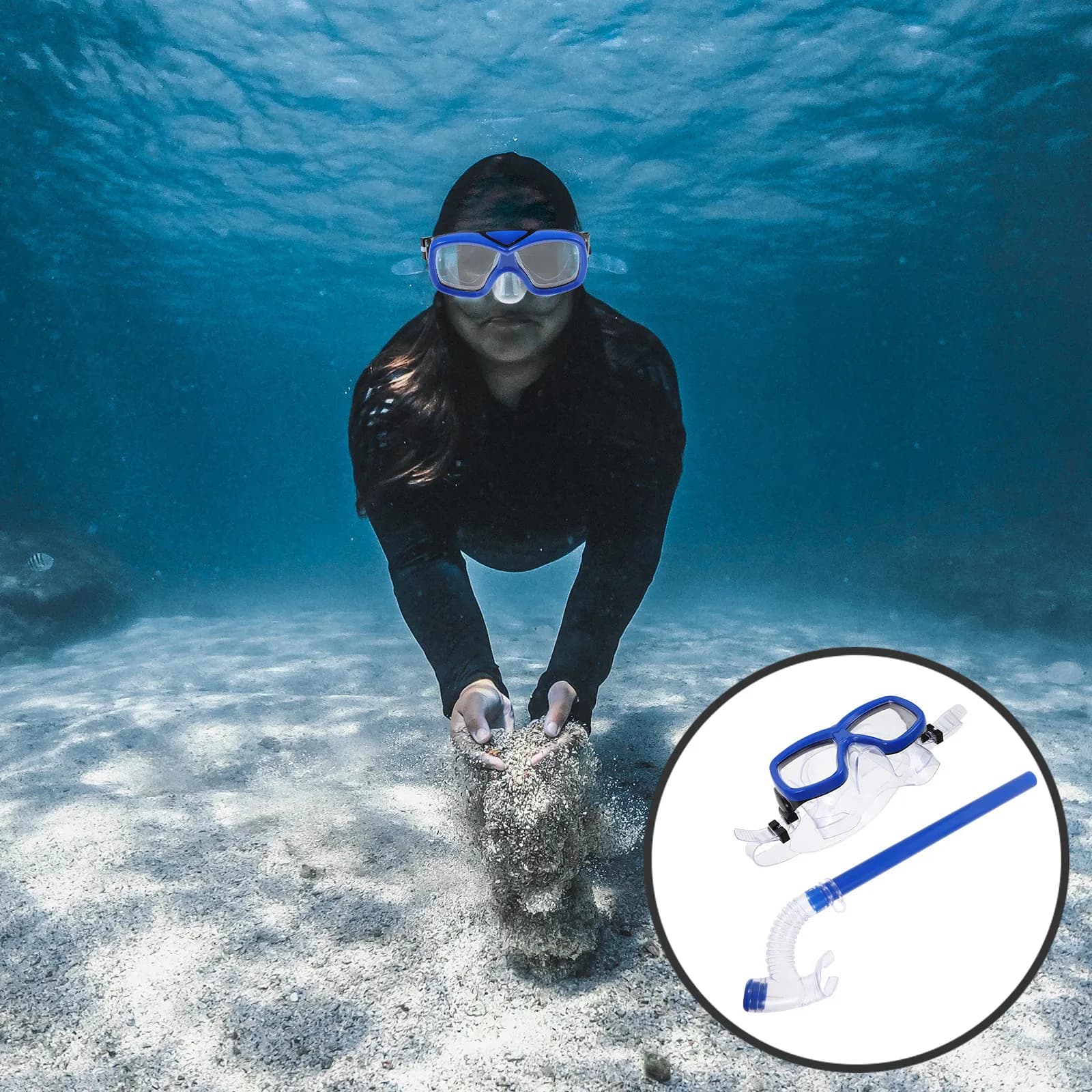 Set Professionale per Snorkeling, Maschera Integrale in PVC con Tubo Asciutto, Ampio Campo Visivo, Impermeabile e Comoda