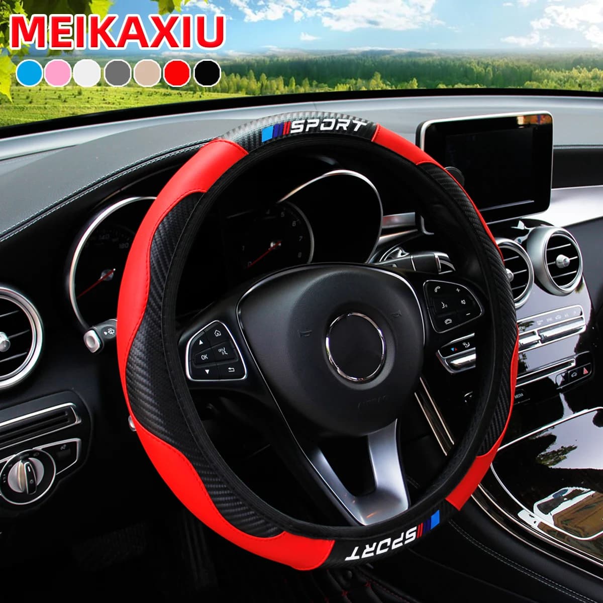 All-Season SPORT Carbon Fiber Steering Wheel Cover (without inner ring) is suitable for 37-38cm automotive interior accessories.