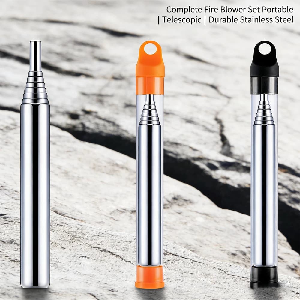 Soffiatore Telescopico Portatile in Acciaio Inox 304, Accendifuoco per Campeggio, Escursionismo, BBQ, Strumento di Sopravvivenza all'Aperto, Leggero e Tascabile