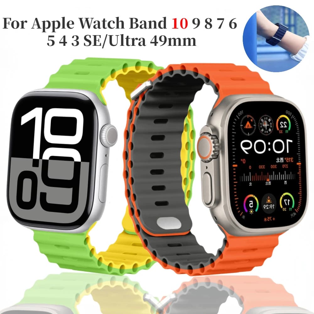 Ocean Silicone Strap for Apple Watch Band UItra 3 2 49mm 11-10 9 8 7 45mm 41mm 46mm 42mm Bracelet Wristband iWatch 6 5 4 SE 44mm