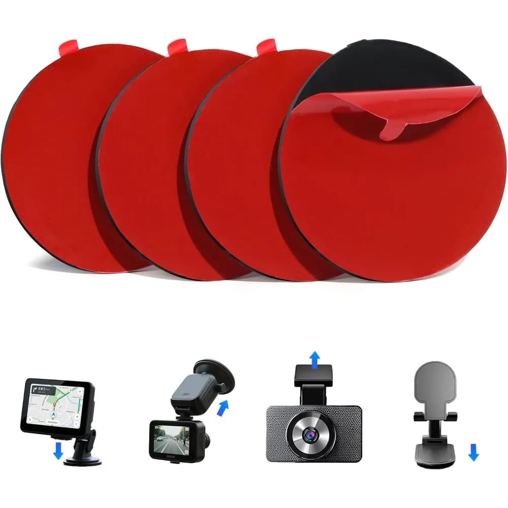4 Pack Heavy Duty Dash Camera Adhesive Mounting Pads, Extreme Heat Resistant Sticky Tape for Windshield Car Dashboard GPS Holder, Super Strong Bond No Residue Removal Universal Round Mounts for All Dash Cams, 2.2 Inch