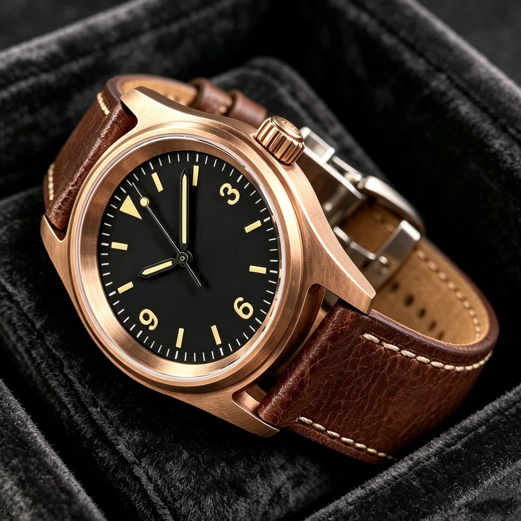 Tandorio 20ATM Automatic Watch for Men 36mm MIYOTA 8215 Movement CUSN8 Solid Bronze Sapphire Crystal Black Dial 100m Waterpoof