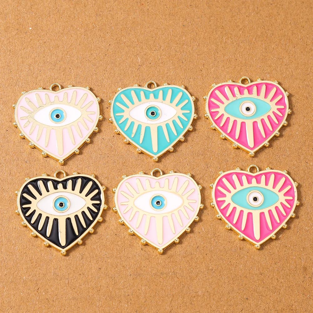 10 pezzi nuovi pendenti con ciondoli a forma di cuore con occhi smaltati per collane, orecchini, braccialetti, gioielli fai da te, accessori per la creazione di accessori