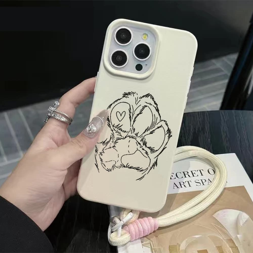 Custodia Amiable Dog Paw Beans INS con cinturino da polso per iPhone 13 11 12 Pro Max, iPhone 15 17 14 16 Plus XR con cordino e funzione laccetto