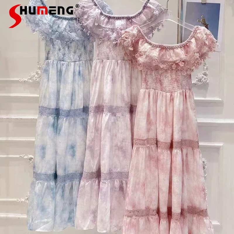 Abiti Lunghi da Donna Estivi 2026 di Alta Gamma con Vita Alta, Eleganti e alla Moda, con Diamanti e Pizzo, Spalle Scoperte