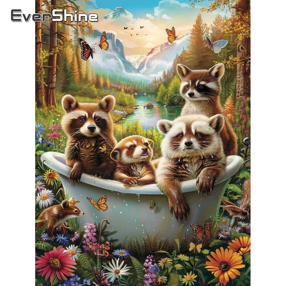 Evershine Diamante Mosaico Procione Immagine Animale di Strass Fiume Pittura Diamante Fiore Fai da Te Punto Croce Set Artigianato