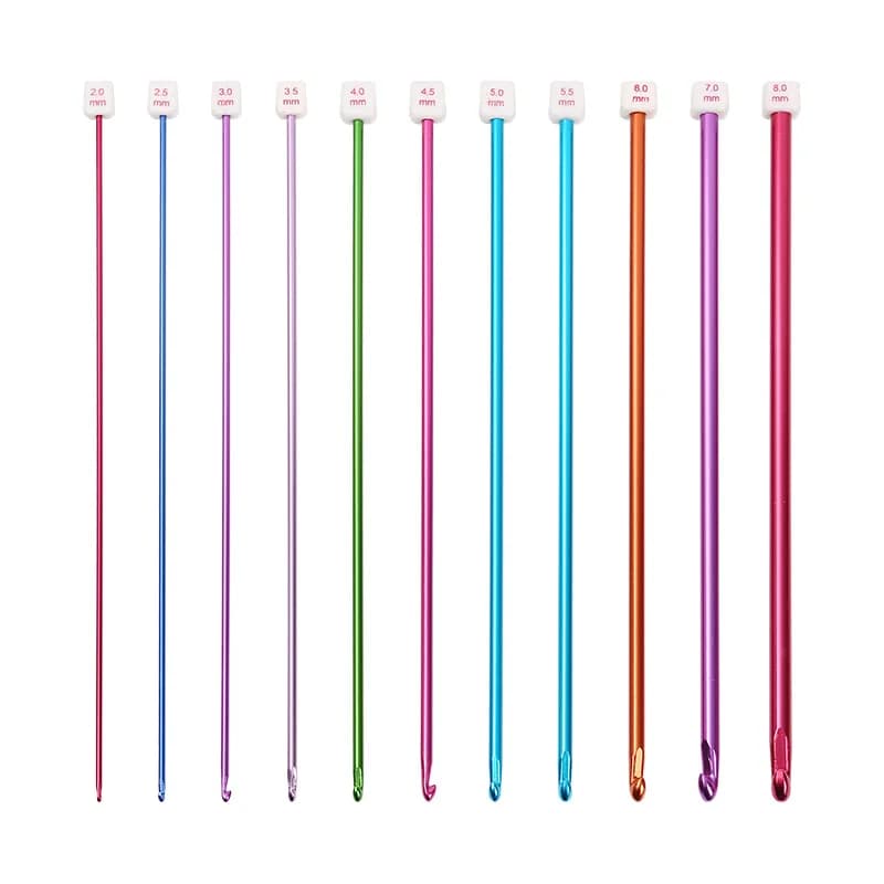 1/11Pcs Tunisian/Afghan Crochet Hook Knit Needles Multicolour Aluminum Crochet Hook Sets Sewing DIY Tools Kit 2.0-8.0MM
