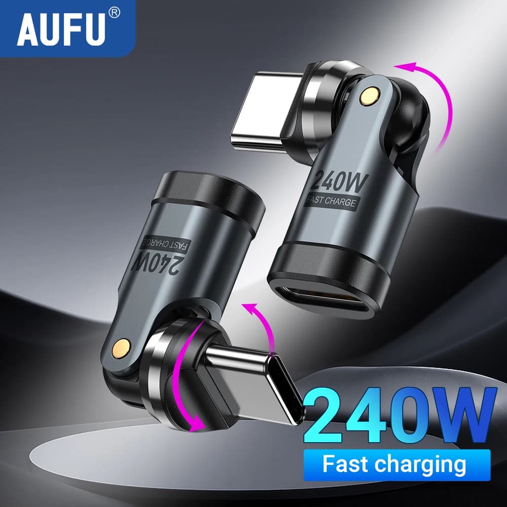 AUFU PD240W Adapter from USB C to OTG Type 540 Fast charging cable converter with 5A rotation for iPhone 16 MacBook Samsung Xiaomi Laptop