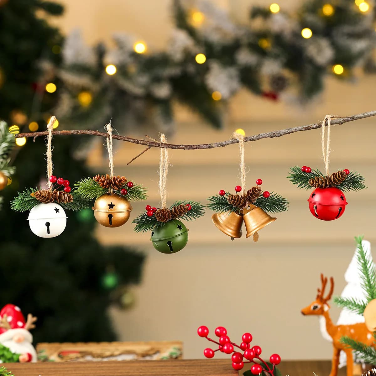 Christmas Decorations 2026 New Christmas Pine Cone Bells Hanging Pendant Wind Chime Xmas Tree Ornament New Year Navidad Decors
