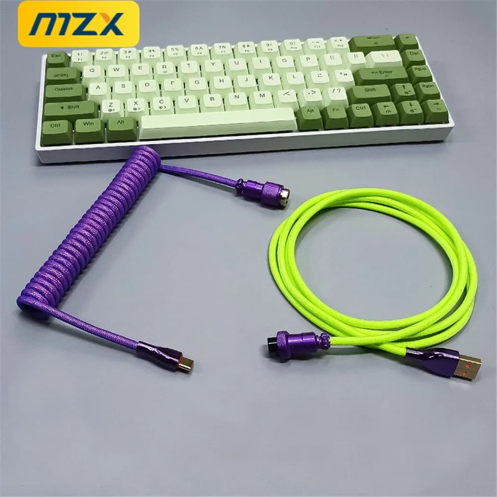 Cavo USB C a Tipo A a spirale con connettore aeronautico staccabile, cavo a doppia guaina multicolore per tastiera meccanica