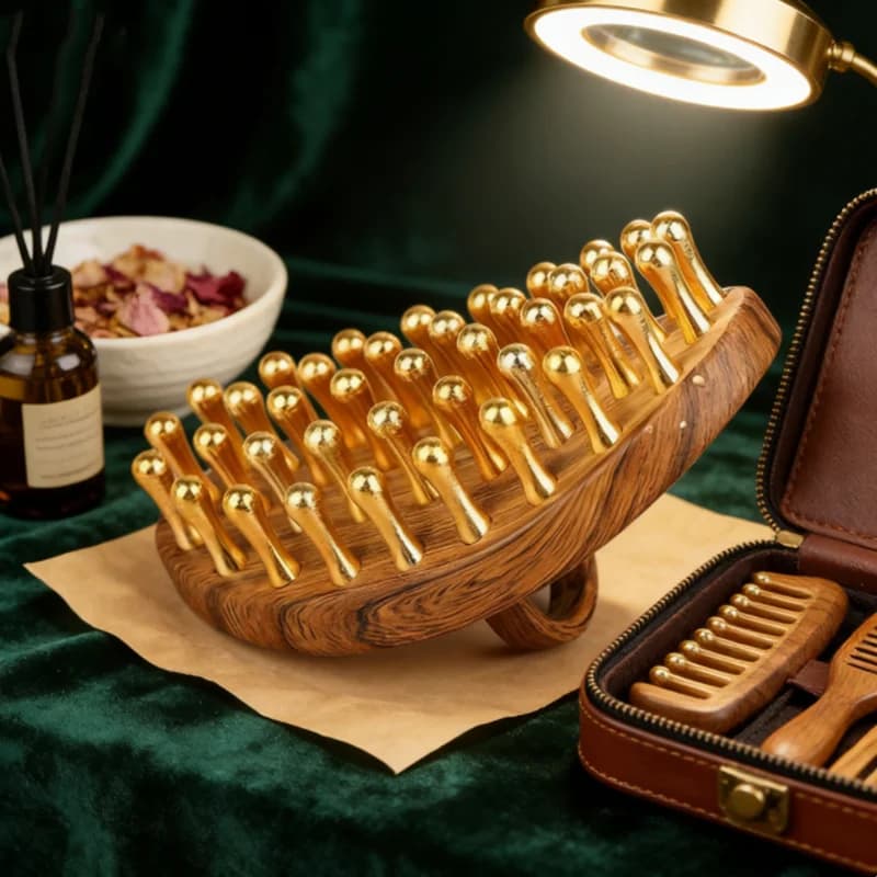 Spazzola per il Corpo in Ottone Massiccio con 39 Denti, Spazzola Massaggiante in Legno per Pelle e Benessere, Esfoliante e Stimolante, Migliora la Texture della Pelle