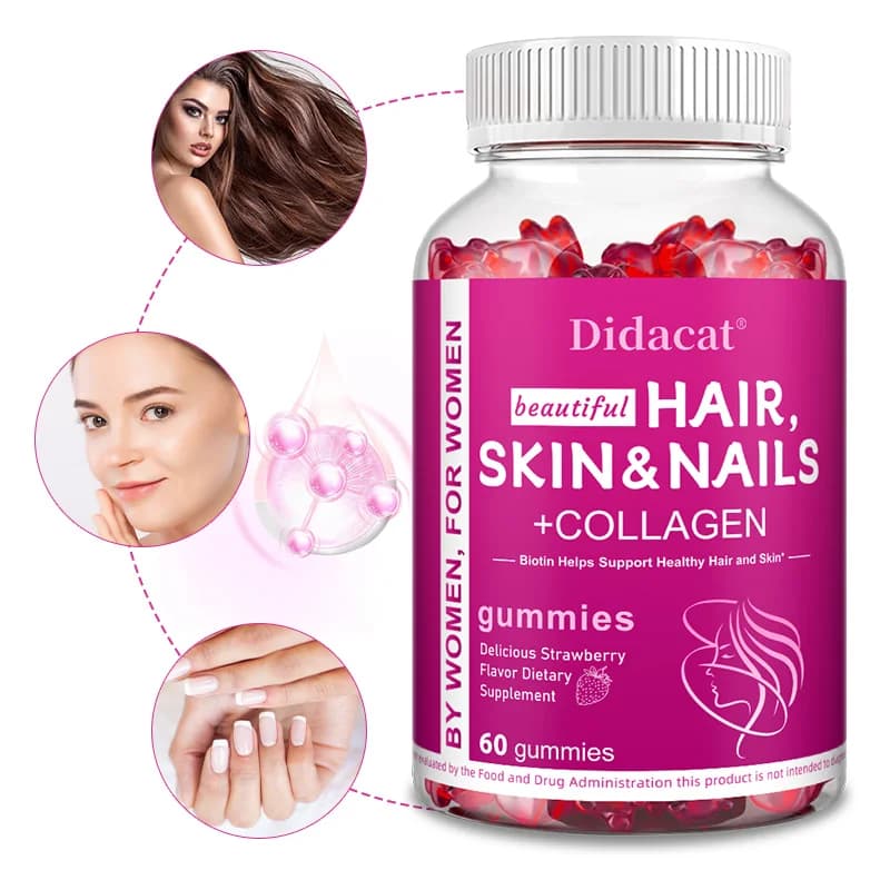 Rubber for Hair, Skin and Nails with Biotin - Supports Healthy Hair, Bright Skin and Strong Nails, Collagen Supplement and Antioxidants
