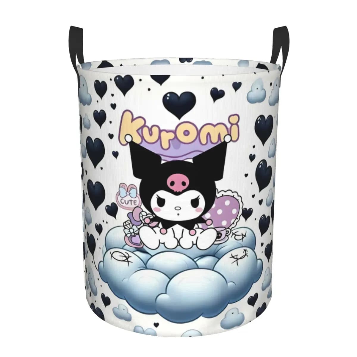 Cesto Portabiancheria Grande Kuromi Cartoon, Contenitore Portaoggetti per Vestiti, Scatola Organizer Anime a Forma di Teschio Carino per Libri e Calzini, per Bagno