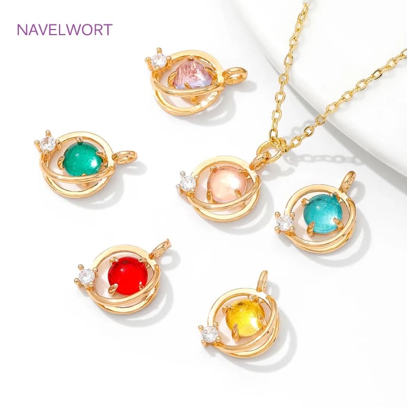 Ciondoli Rotondi Placcati Oro 18K 11mm*16mm per Creazione Gioielli, Ciondolo in Ottone con Cristallo, Componenti Fai da Te per Collane