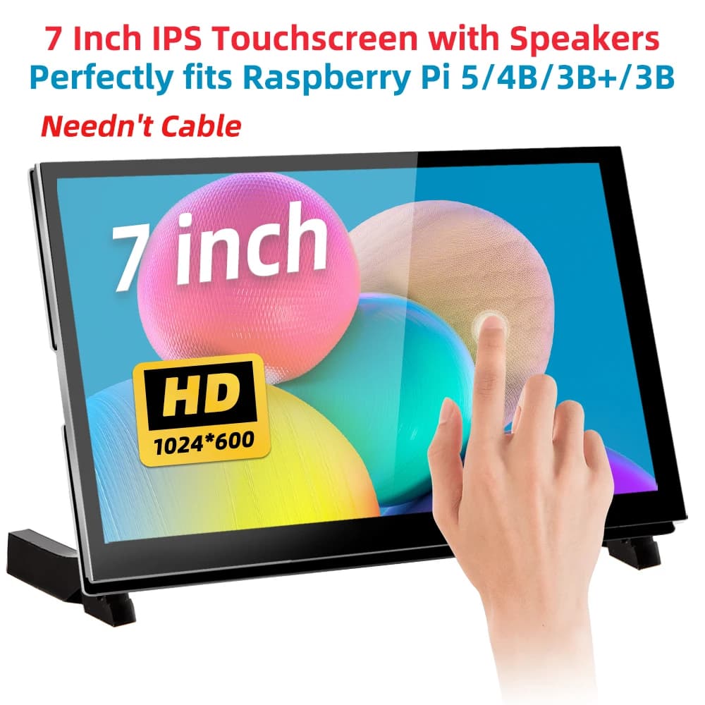 iPistBit Display TFT LCD IPS da 7 pollici Touch Screen HDMI Risoluzione 1024x600 Touch Screen capacitivo per Raspberry Pi 5 4 3 3B + 2