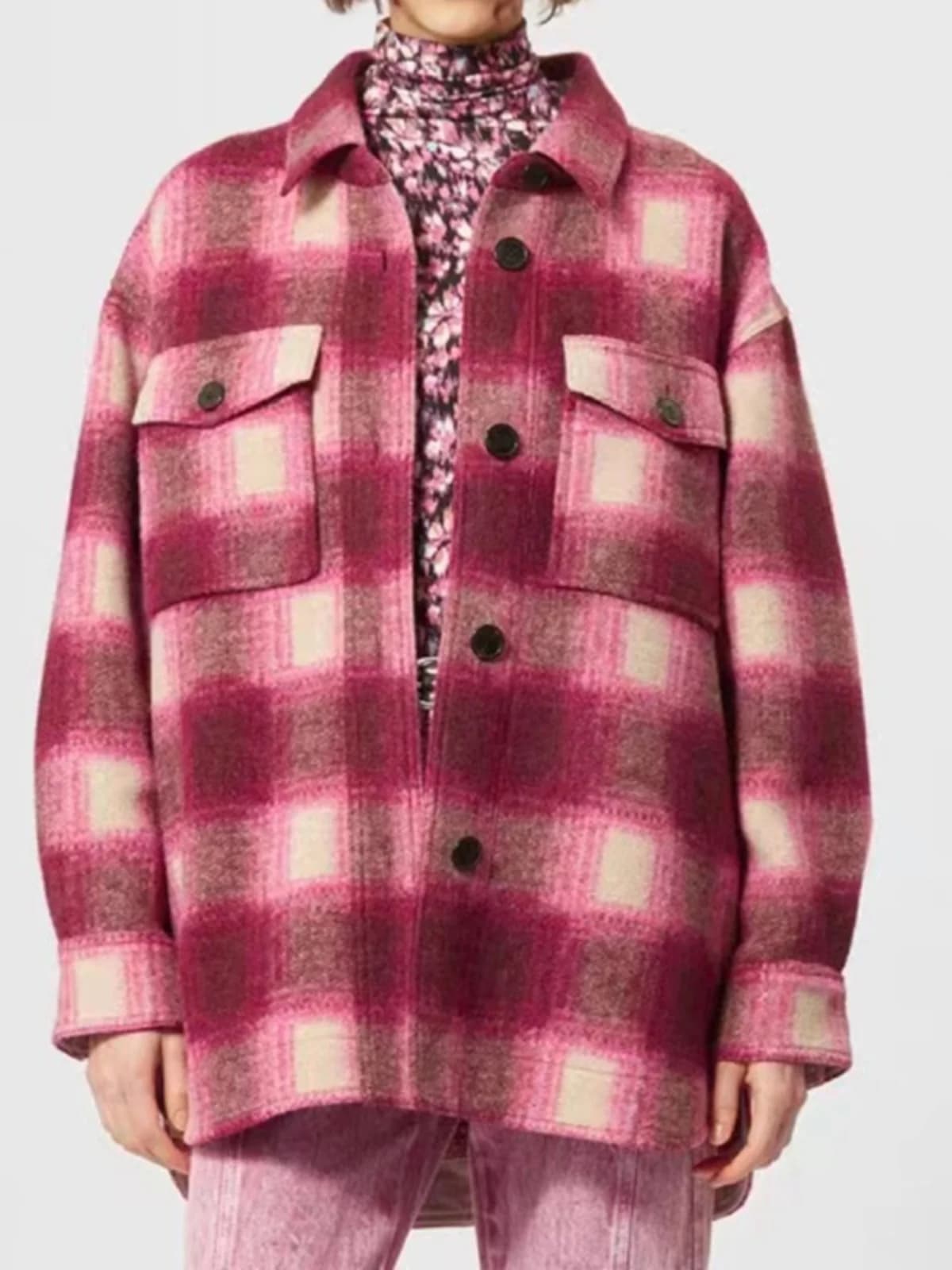Classic 3-Color 80 Woolen Plaid Shirt Jacket Casual American Is Style Autumn Coat Sweet Style Straight Tube Sweater Pocket De...