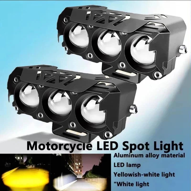 Dual Color Motorcycle LED Spot Lights HiLo Beam Fog Lamps Mini Lens 12V24V Driving Lights for Car Truck SUV UTV