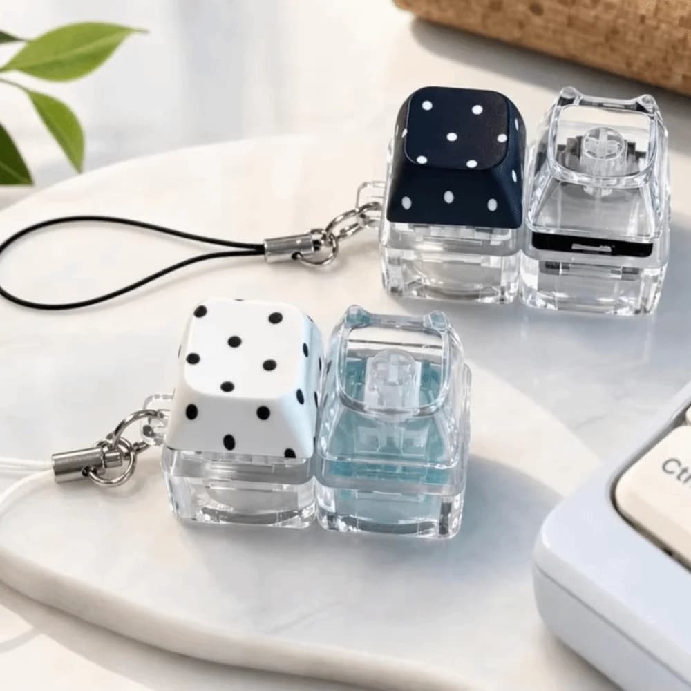Dot Keycap Fidget Keychain Light Up Push Button Mechanical Keyboard Keycaps Keyring 2-Key Glowing Finger Button Press Keychain