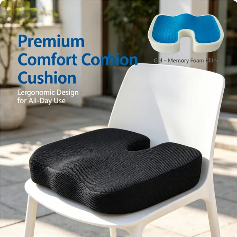Cuscino Ortopedico a U per Coccige in Gel Memory Foam Traspirante per Casa, Ufficio, Auto e Sedia a Rotelle