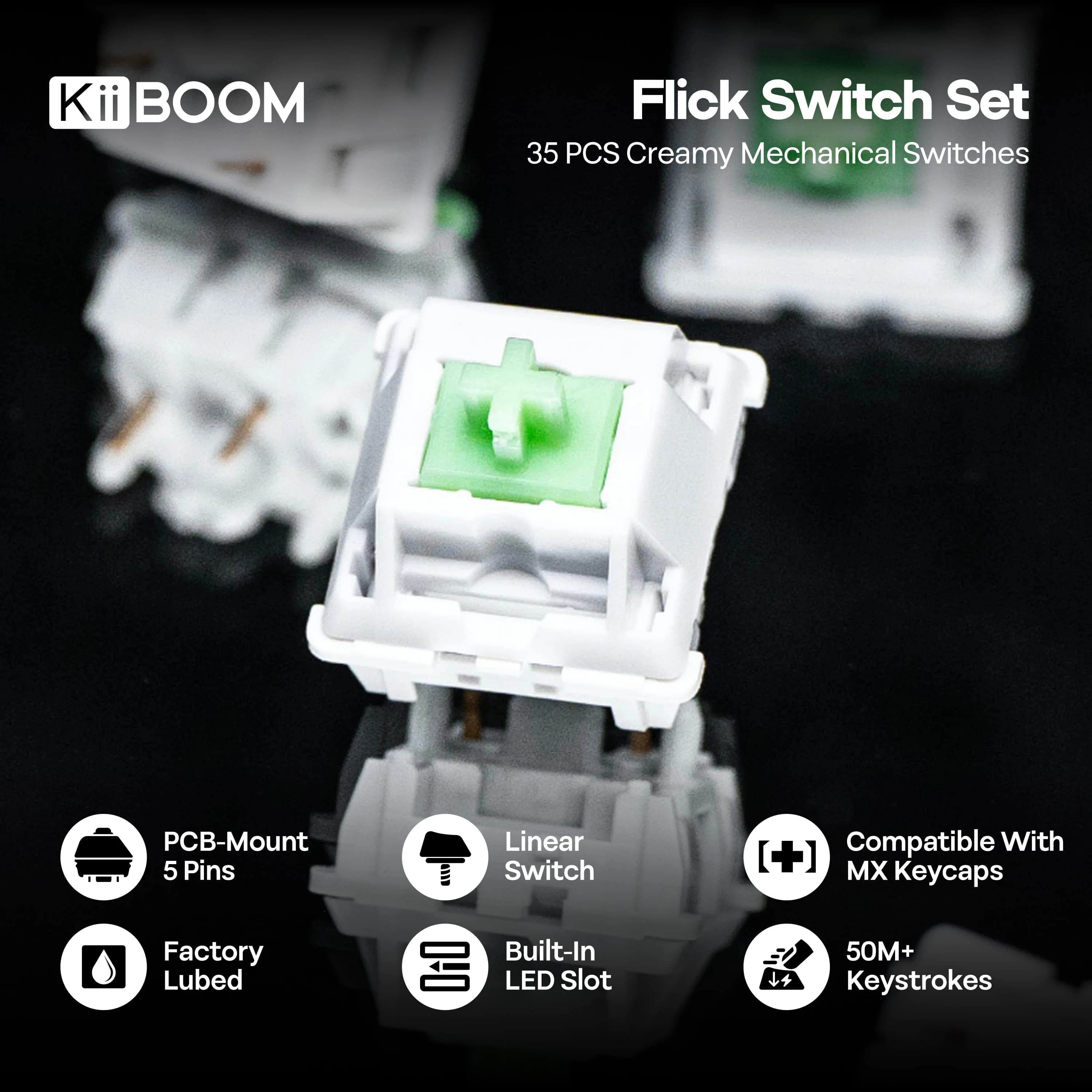 35 pezzi KiiBOOM Flick Set di interruttori lineari 45gf Interruttori meccanici cremosi con stelo LY pre-lubrificati a 5 pin compatibili con i copritasti MX