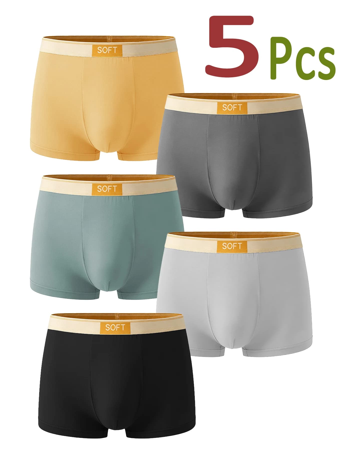 Men's 5 Pack Polyester Underwear, Ultra Smooth Solid Boxer Briefs, Moisture Wicking Quick Dry Fabric Comfort SOFT Logo Waistband