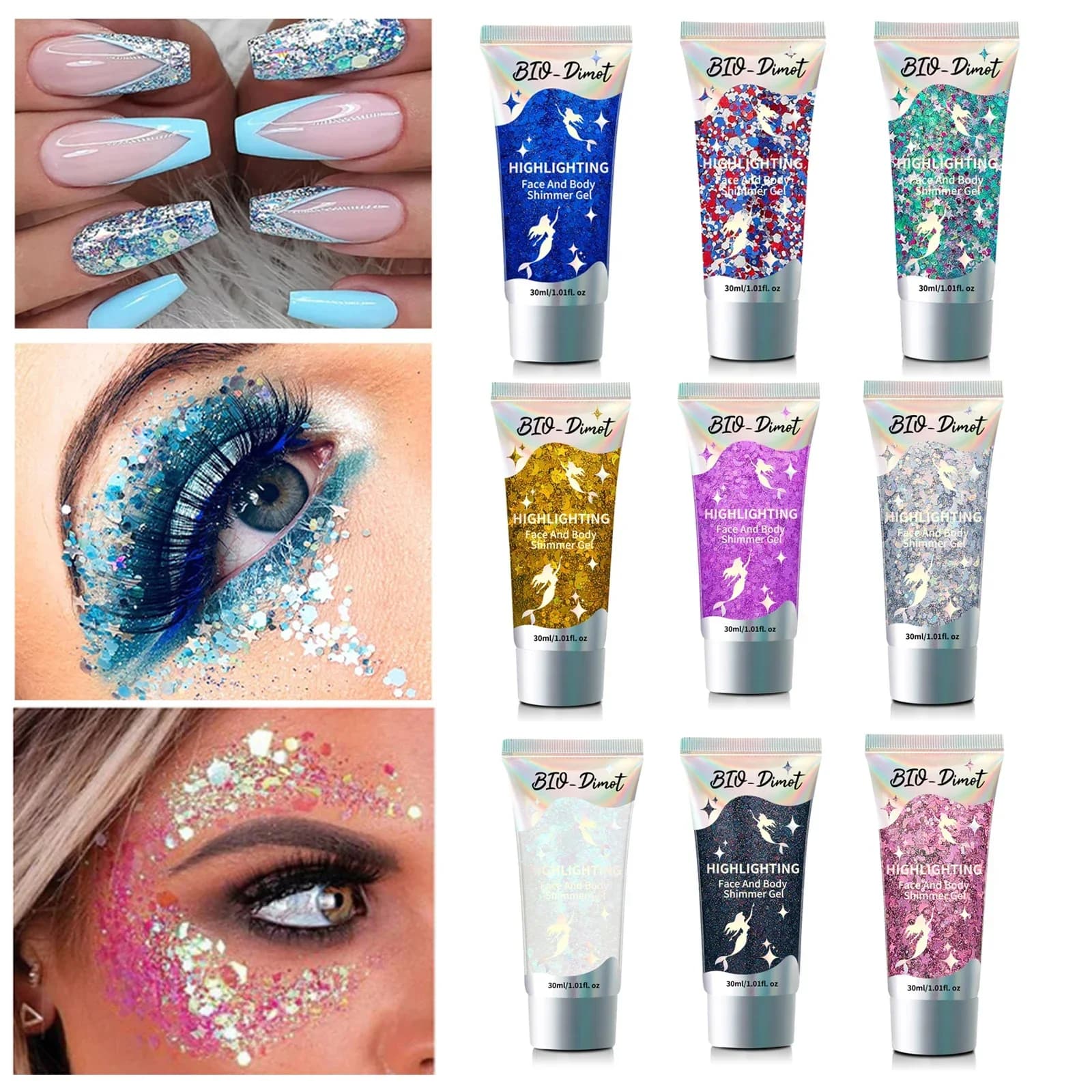 BIO-Dimot 30g Gel scintillante scintillante per viso corpo, gel glitter multiuso per unghie occhi capelli guance - festa, palcoscenico, trucco artistico