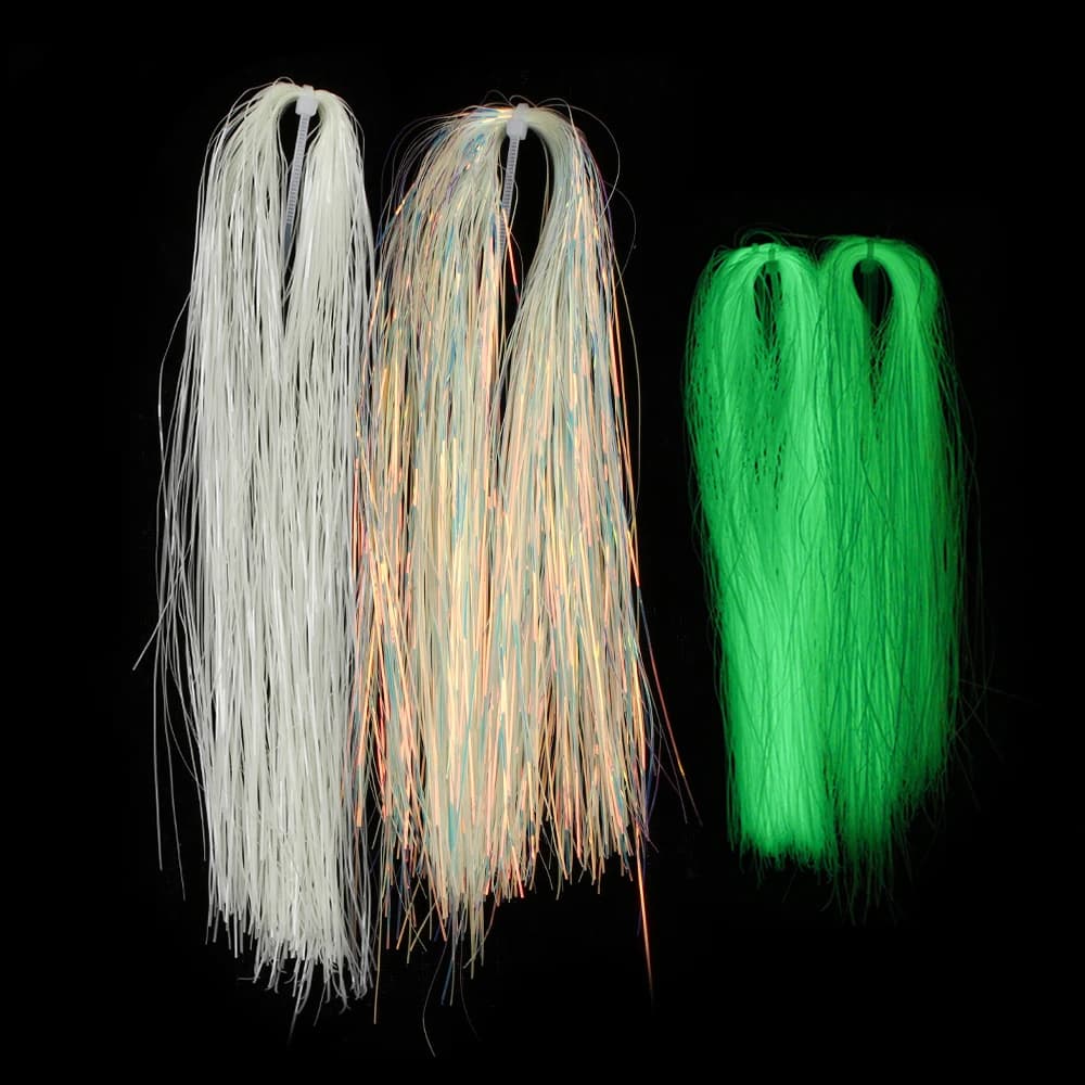 2 confezioni olografiche luminose Flashabou Tinsel pesca legatura materiale per assist Hook Jigs Lure Streamer Mosche