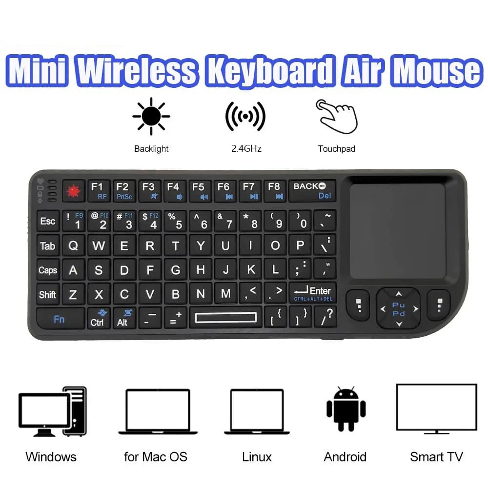 A8 Mini Tastiera Wireless 2.4G RF Touchpad Retroilluminato Tastiera Russa Inglese Per MacBook iPad PC Tablet USBRicaricabile Air Mouse