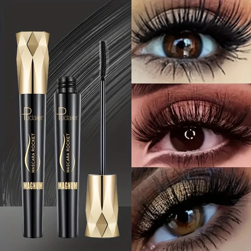 Mascara per ciglia in fibra Pudaier da 1 pezzo: impermeabile, a prova di sbavature, estensioni nere a lunga durata, aspetto naturale, senza scadenza o agglomerazione,