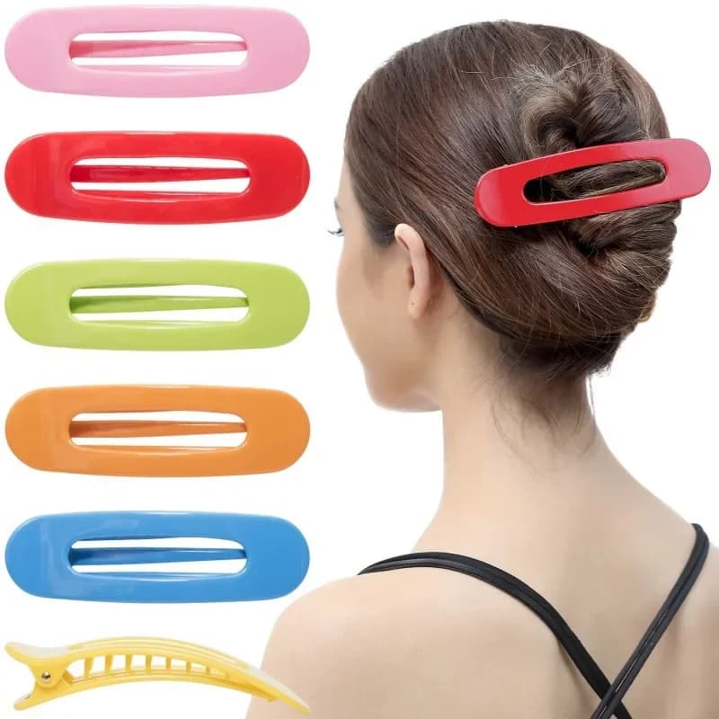 Fermaglio per capelli piatto senza cuciture da donna, 1 pezzo, clip laterale per capelli lisci, clip per acconciature lunga a becco d'anatra, delicata sul cuoio capelluto, stile arcobaleno medio