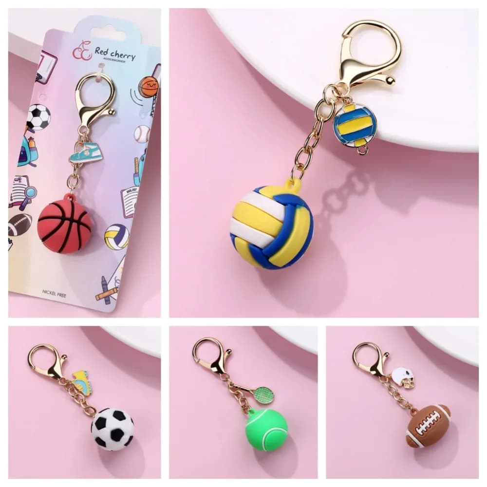 Simulation Football Basket Volleyball Tennis Rugby Keychain PVC Creative Mini Keyring Backpack Pendant Car accessories Gift