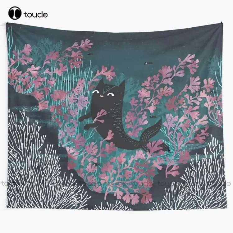 Undersea Cat Feline Mermaid Mercat Tapestry Buy Wall Tapestry Tapestry Wall Hanging For Living Room Bedroom Dorm Room Home Decor