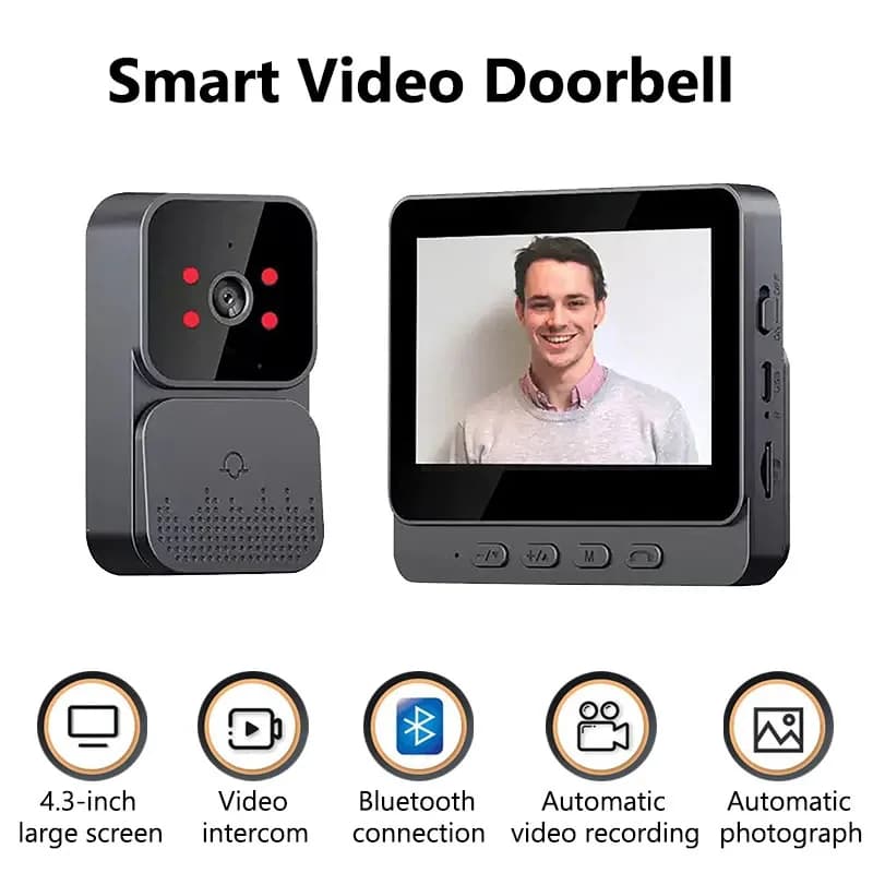 Videocitofono IR Visione notturna Campanello Telecamera 1080P Schermo IPS da 4,3 pollici Telecamera spioncino 2.4G per Villa Home Office Appartamento