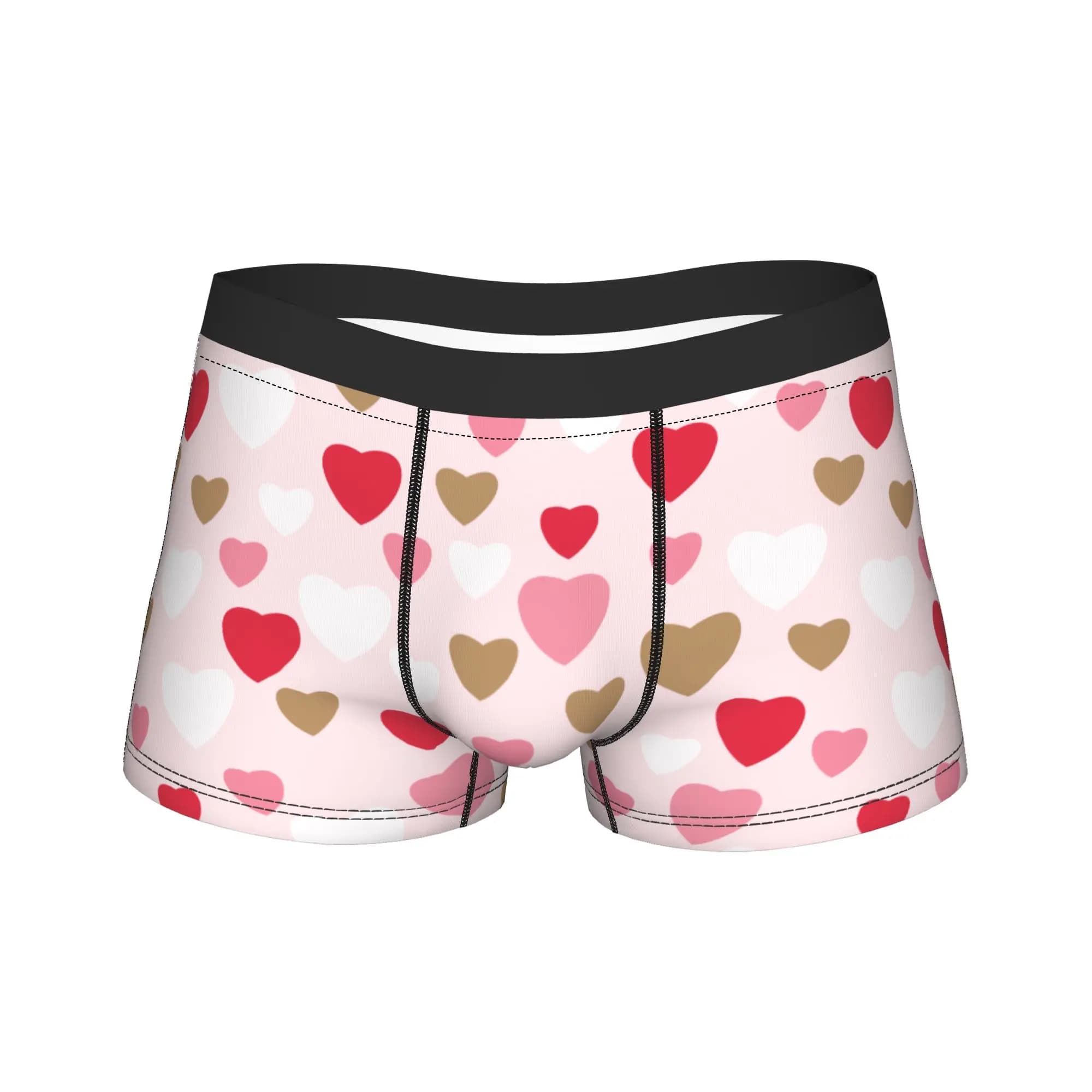 Boxer Men's Straps with Heart Pattern, Funny Valentine's Slips, Breathable Mutande Maschili, Big Sizes