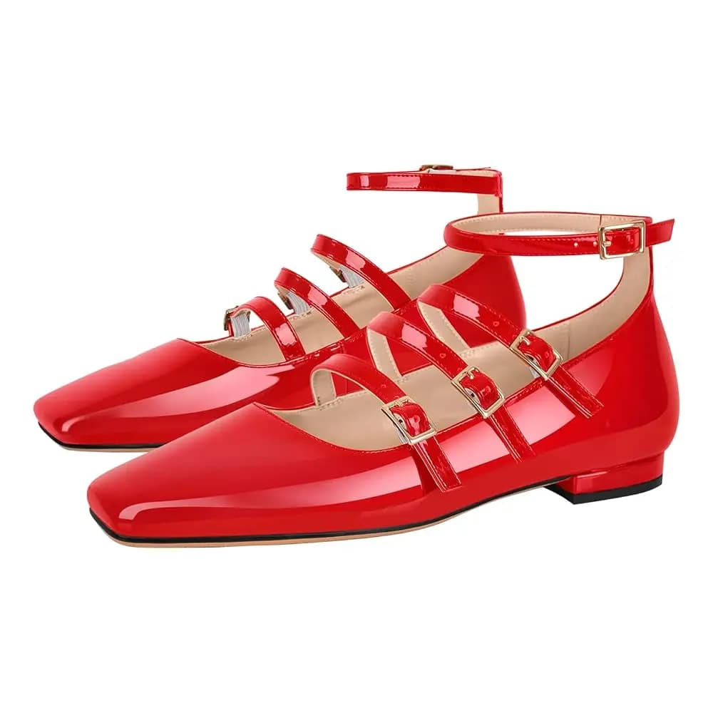 Scarpe Mary Jane da Donna con Tacco Basso e Punta Quadrata, Ballerine in Pelle Verniciata, Ideali per Abiti da Sposa