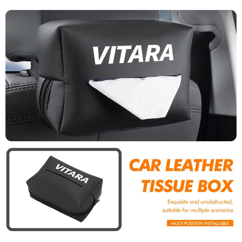 For Suzuki Leather Car Seat Tissue Box Hanging Bag Headrest Paper Cover SX4 GRAND VITARA SWIFT Alto JIMNY SAMURAI BALENO