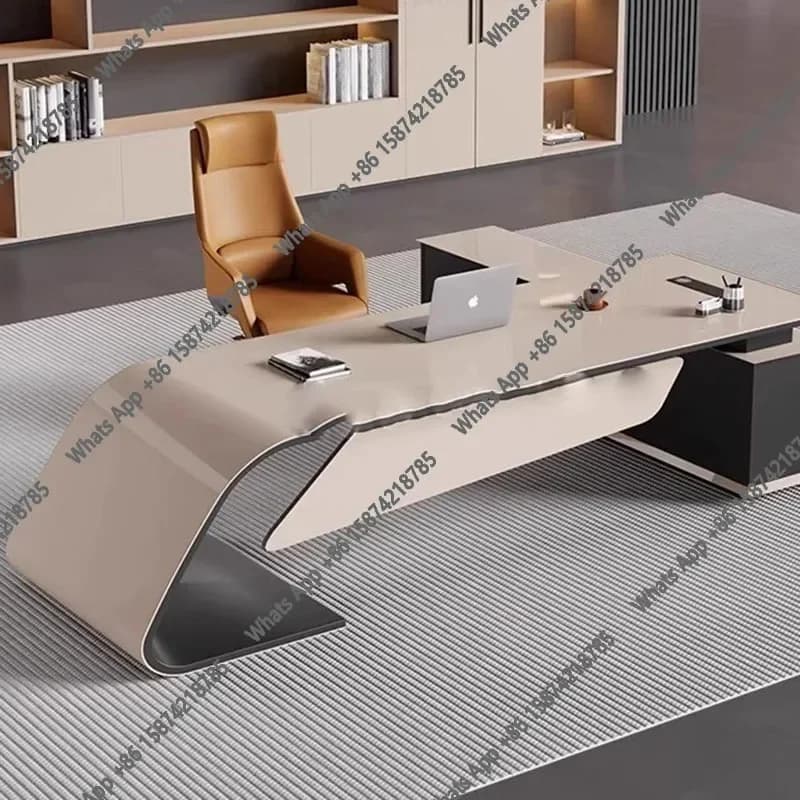 Scrivania da Ufficio Regolabile JS, Organizzatori per Computer e Gaming, Scrivania da Reception, Arredamento Minimalista Estetico per Ufficio e Salone