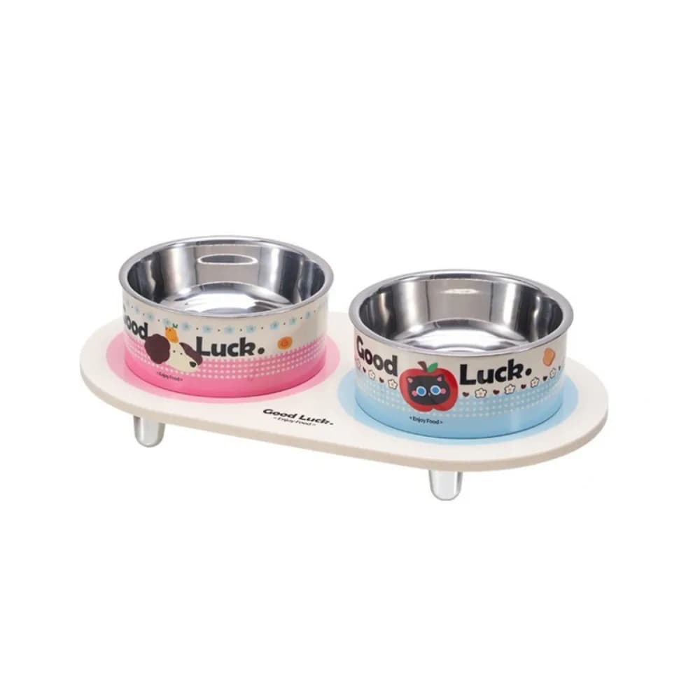 Stainless Steel Double Cat Bowl Cartoon Neck Protection Elevated Pet Food Bowl Non-Slip Large Capacity Pet Food Feeder
