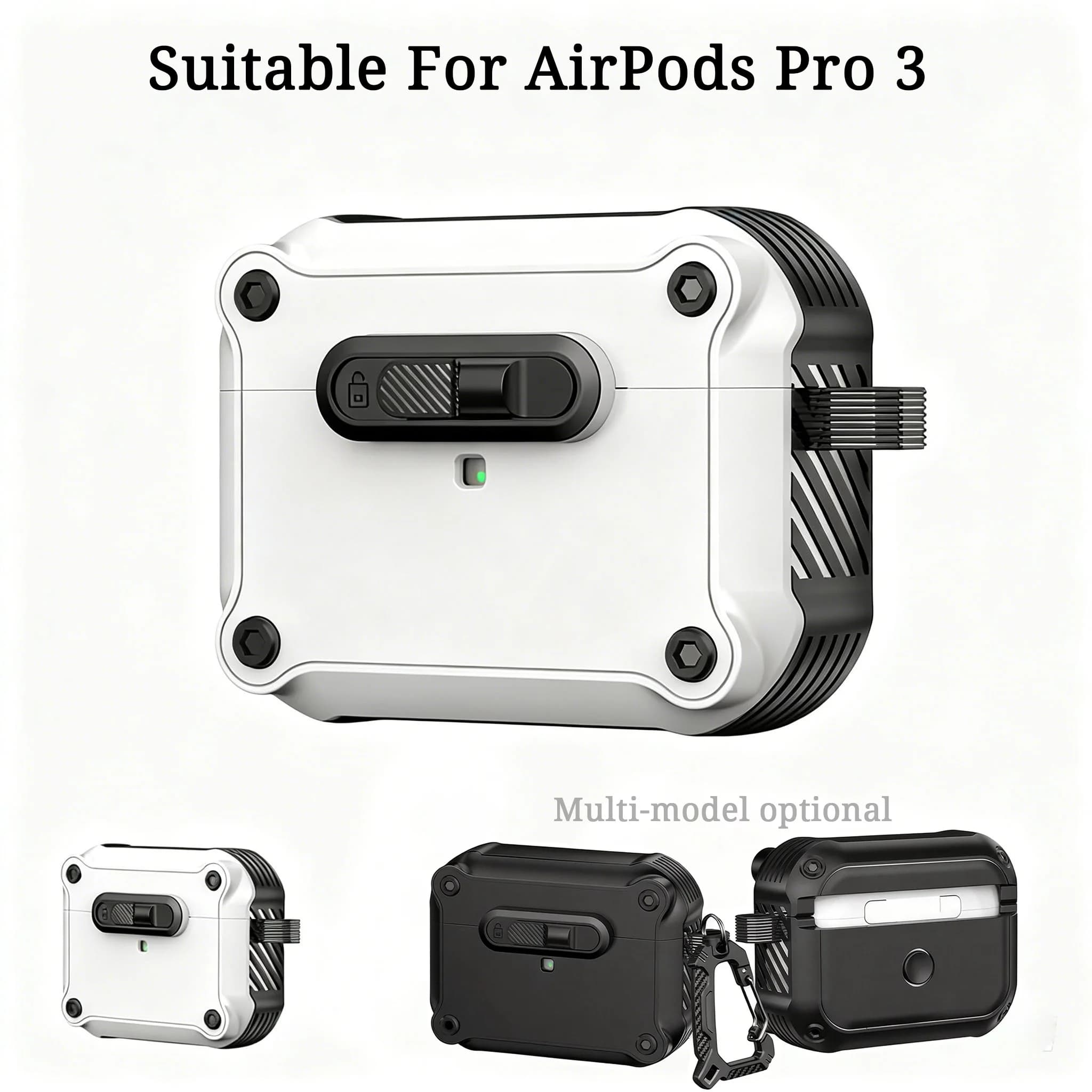 Horizontal Switch Lock Cover For AirPods Pro 3 Case For AirPods 1 2 3 4 Pro or Pro2nd Shockproof PC Headphone Fundas With Hook