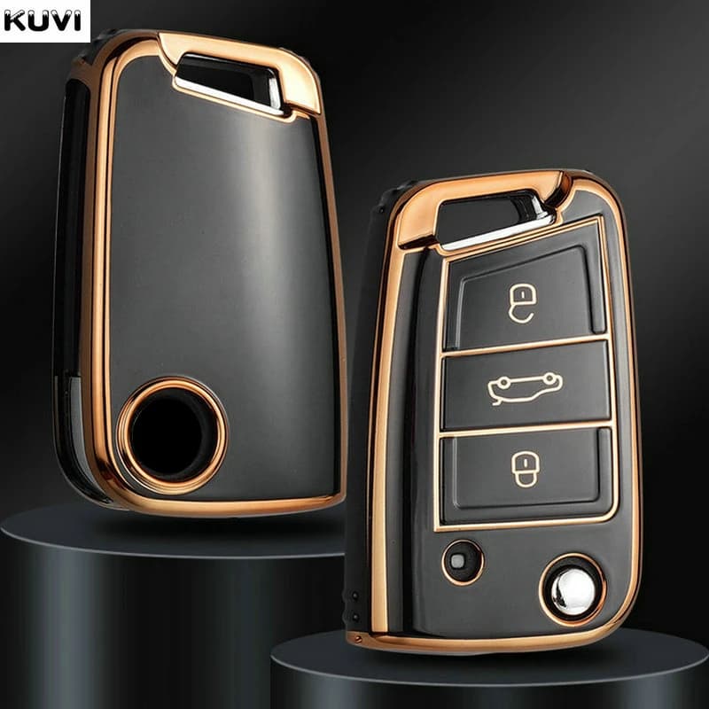 Kuvi TPU Auto Flip Case Cover Key Borsette Fob For VW Volkswagen Golf 7 MK7 Tiguan MK2 SEAT Ateca Leon FR 2 Ibiza Skoda Octavia A7
