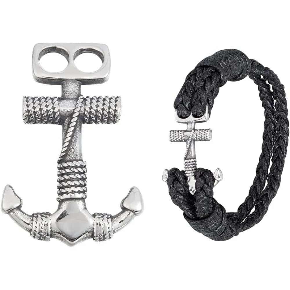 1pc 304 Chiusure a gancio in acciaio inossidabile per braccialetti con cordoncino in pelle che realizzano risultati a forma di ancora Fascino in argento antico per kit