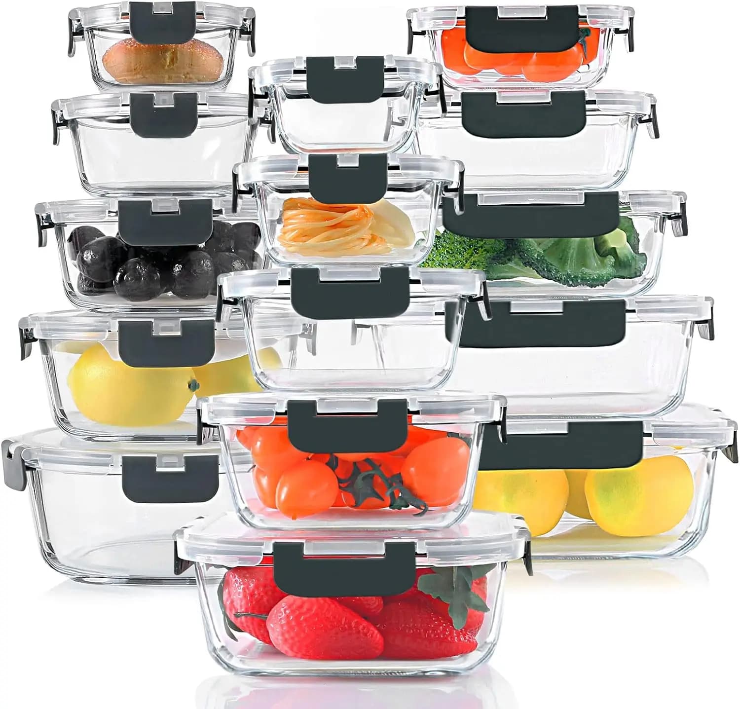 Set di 30 contenitori in vetro per alimenti, set di contenitori in vetro per la preparazione dei pasti con coperchi a chiusura ermetica, contenitori ermetici per il pranzo