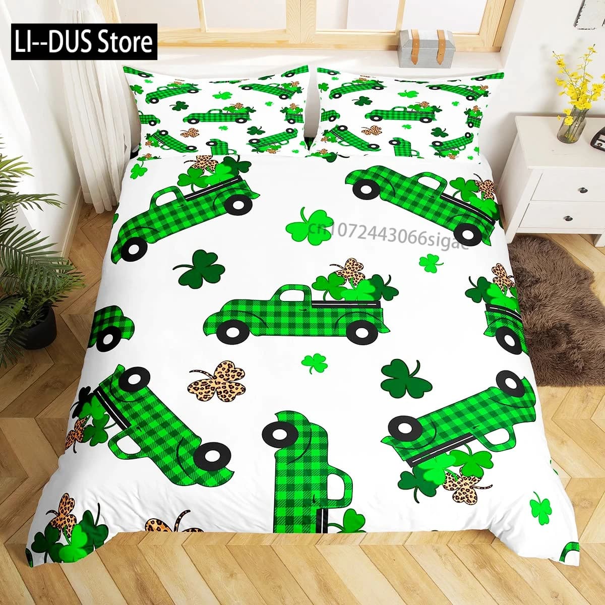 Set copripiumino per il giorno di San Patrizio, set di biancheria da letto con stampe di trifogli irlandesi con motivo Lucky Shamrocks con 1 copripiumino e 2 federe
