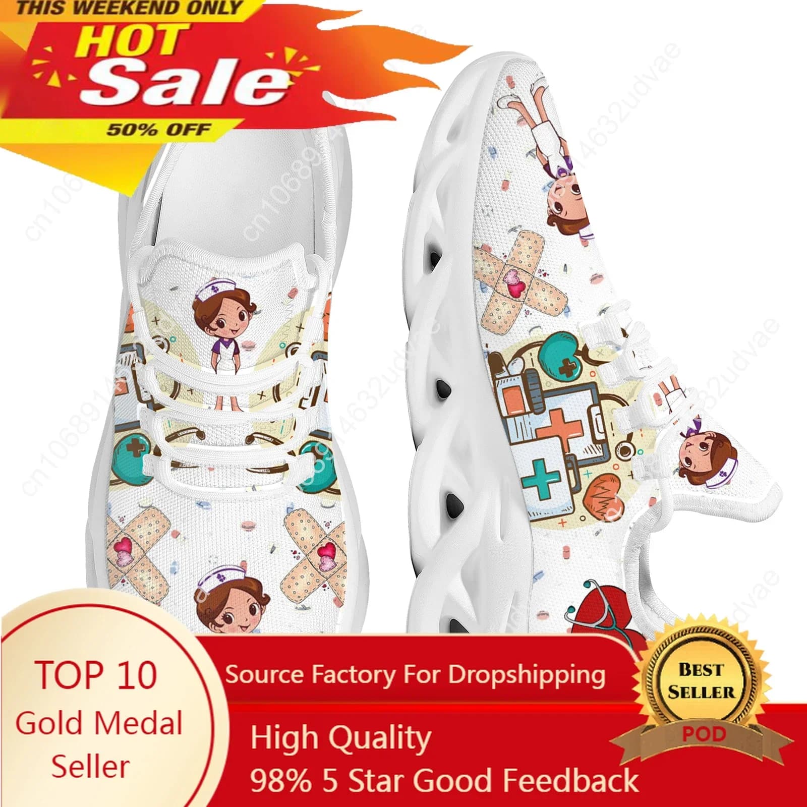 Brand Design Women's Gymnastics Shoes White Breasted Shoes Nice Cartoon Nursery Doctor Print Low-stretch shoes light