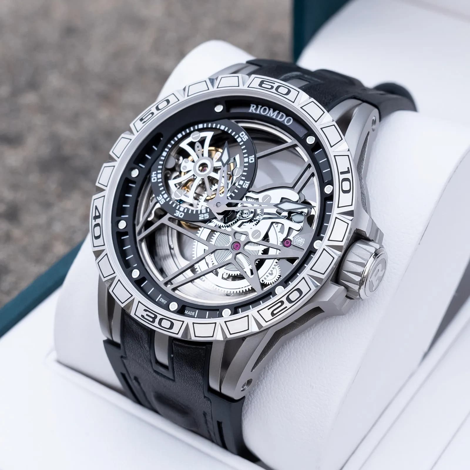 OBLVLO Orologio Automatico da Uomo 46mm, Orologio da Polso Meccanico con Quadrante Scheletrato Luminoso a Stella, Impermeabile 50M, Vetro Hardlex