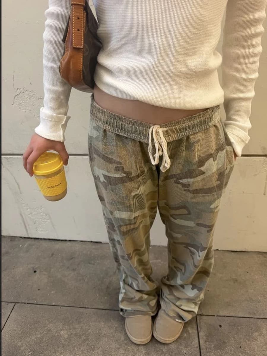 Camouflage Drawstring Sweatpant Women Summer Elastic Waist Straight Trousers American Vintage Streetwear Cotton Baggy Pants Y2k