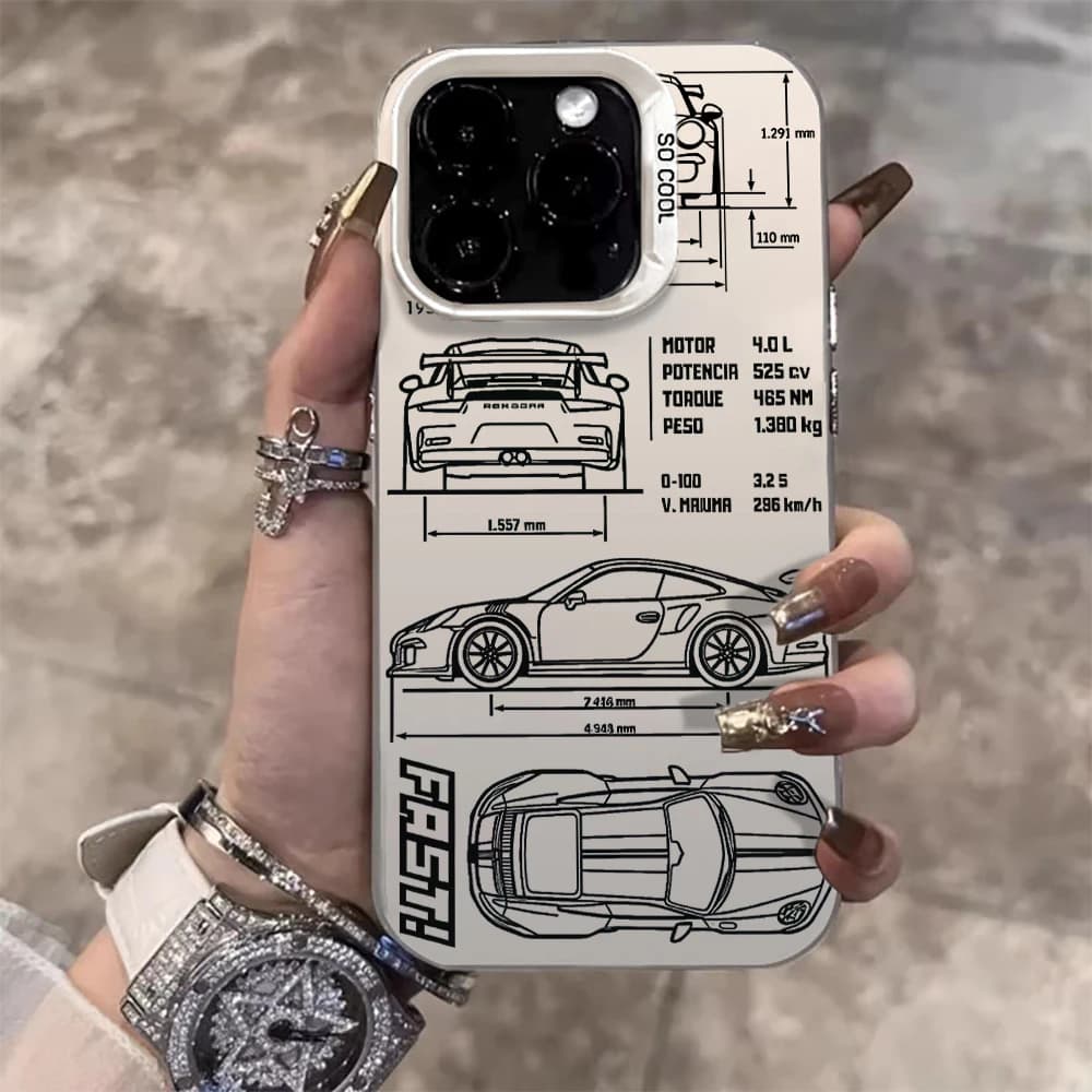 Custodia Protettiva Antiurto alla Moda con Design Racing per iPhone 16 Pro Max, iPhone 17, 11, 12, 13 Pro Max, 14, 15, 16 Plus, 7, 8, XS, XR