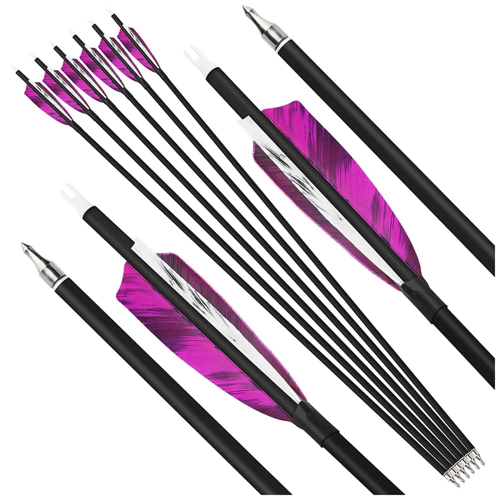 Asta per Freccia in Carbonio 30'' ID6.2mm, Punta da 100 Grani, Piume da 4 Pollici, SP500 per Tiro con l'Arco, Caccia e Tiro al Bersaglio, 6/12 Pezzi