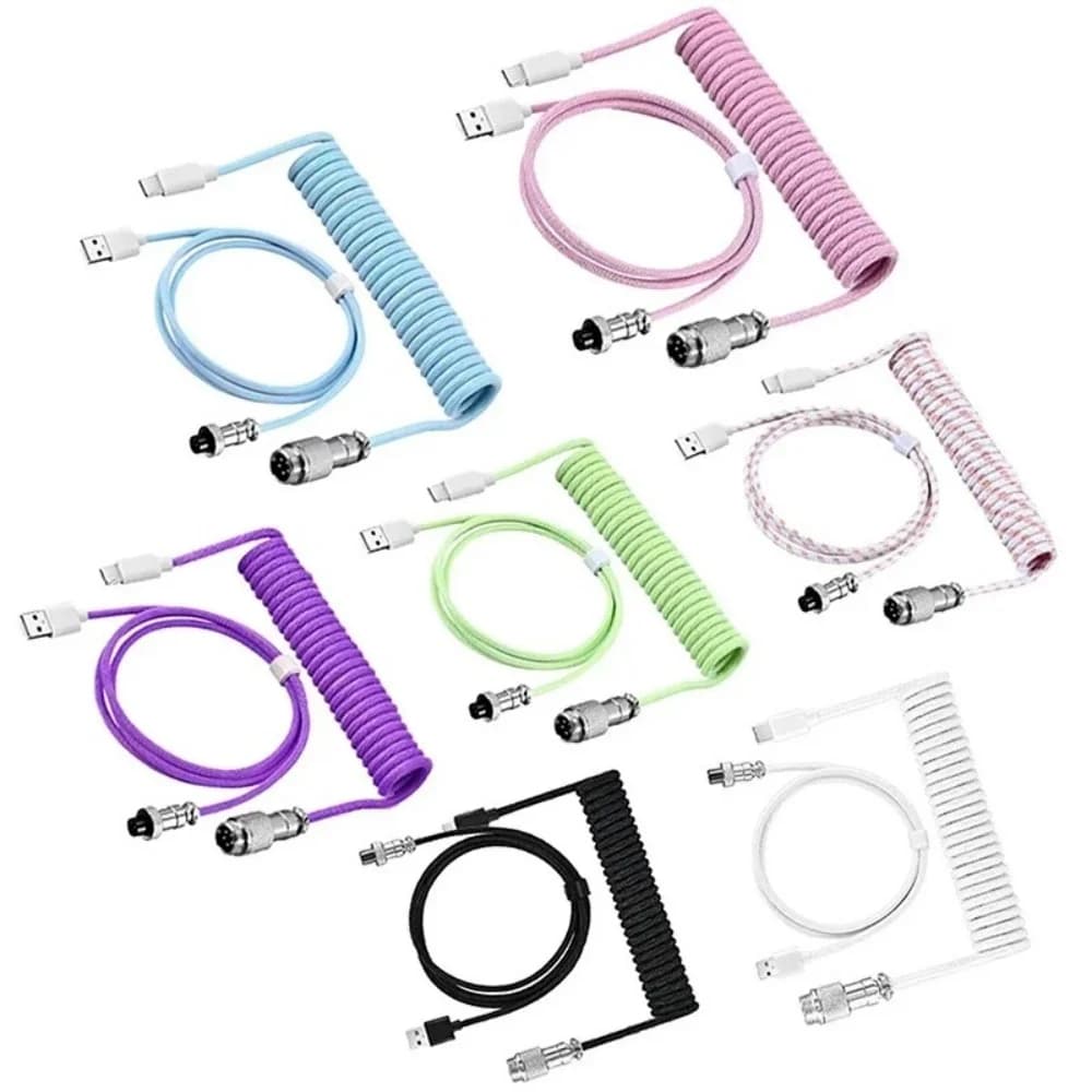 Cavo a spirale USB Type-C per tastiera meccanica a 7 colori, connettore aeronautico per PC desktop