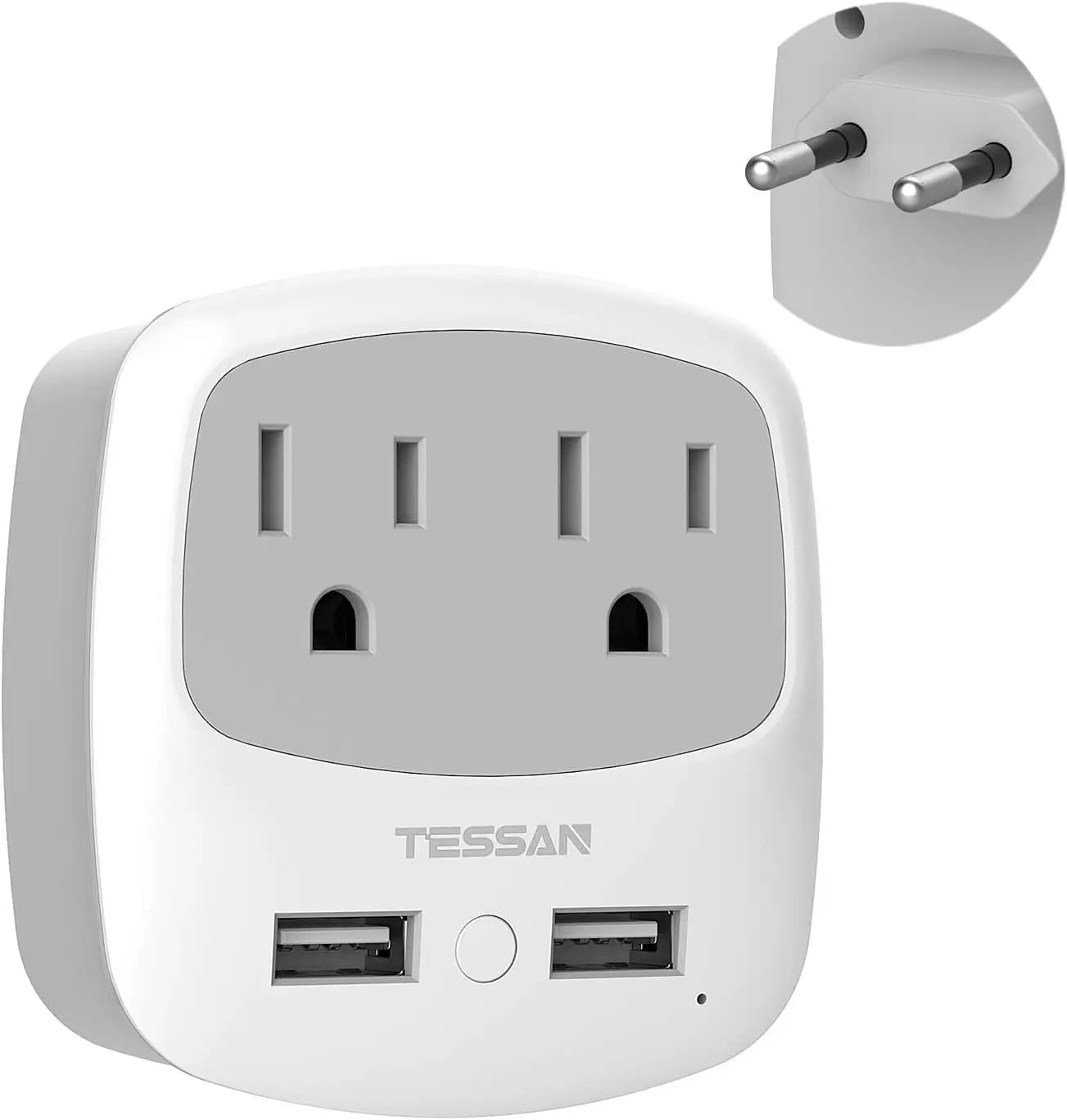 Universal Travel Plug Adapter with 2 USB, Type C Outlet for Europe, Compact & Lightweight